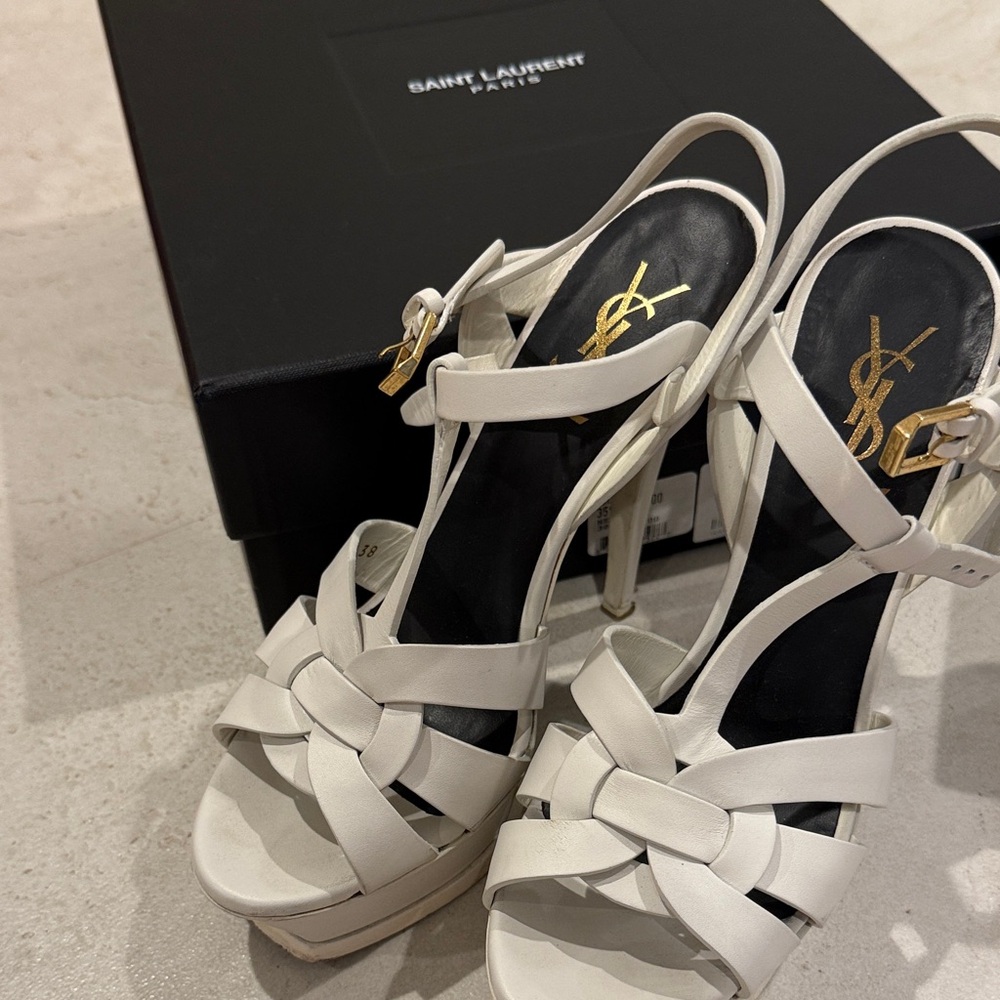 Saint Laurent Cream Platform Heels